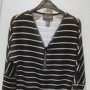 Frank Lyman Black and White Stripe Top With Sparkle Zipper NWT